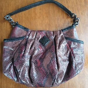 Simply Vera Vera Wang Red Brown Snakeskin Slouchy Shoulder Bag Chain Purse